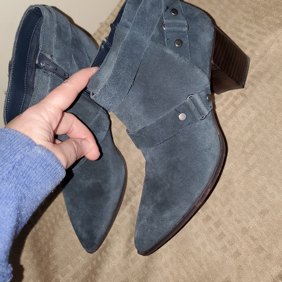 Blue Leather suede ankle boots with block heel SOLE SOCIETY - Picture 2 of 6